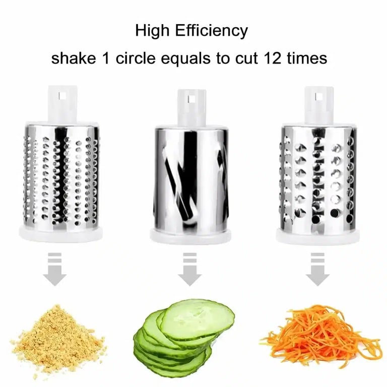 Răzătoare bucătărie manuală cu manivelă, 3 tamburi inox