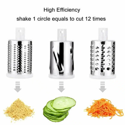 Răzătoare bucătărie manuală cu manivelă, 3 tamburi inox