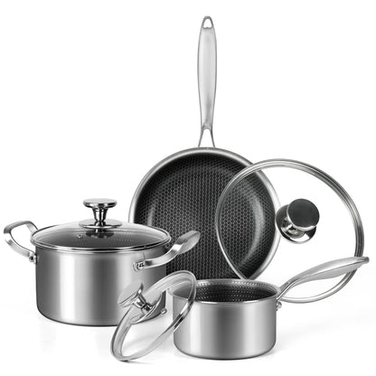 Set Oale și Tigăi 8 Piese Inox, Antiaderent, Inducție