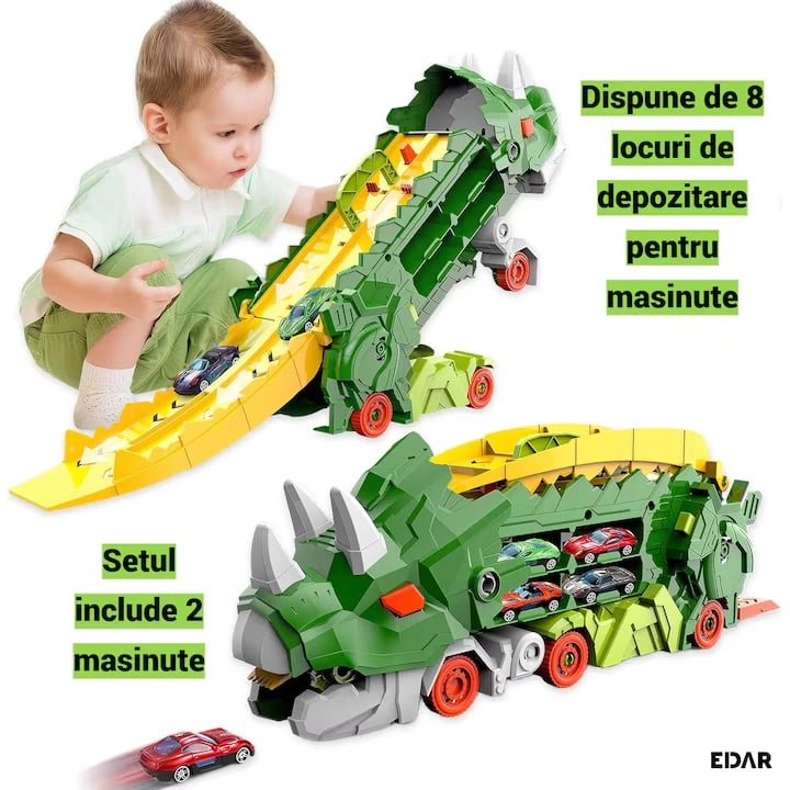 Mașină Dinozaur Triceratops Transformabilă 2în1, 63 cm