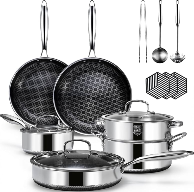 Set Oale și Tigăi 8 Piese Inox, Antiaderent, Inducție