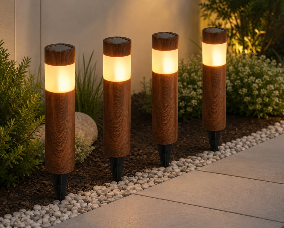 Set complet de 4 lămpi solare pentru grădină ideale pentru iluminarea căilor de acces