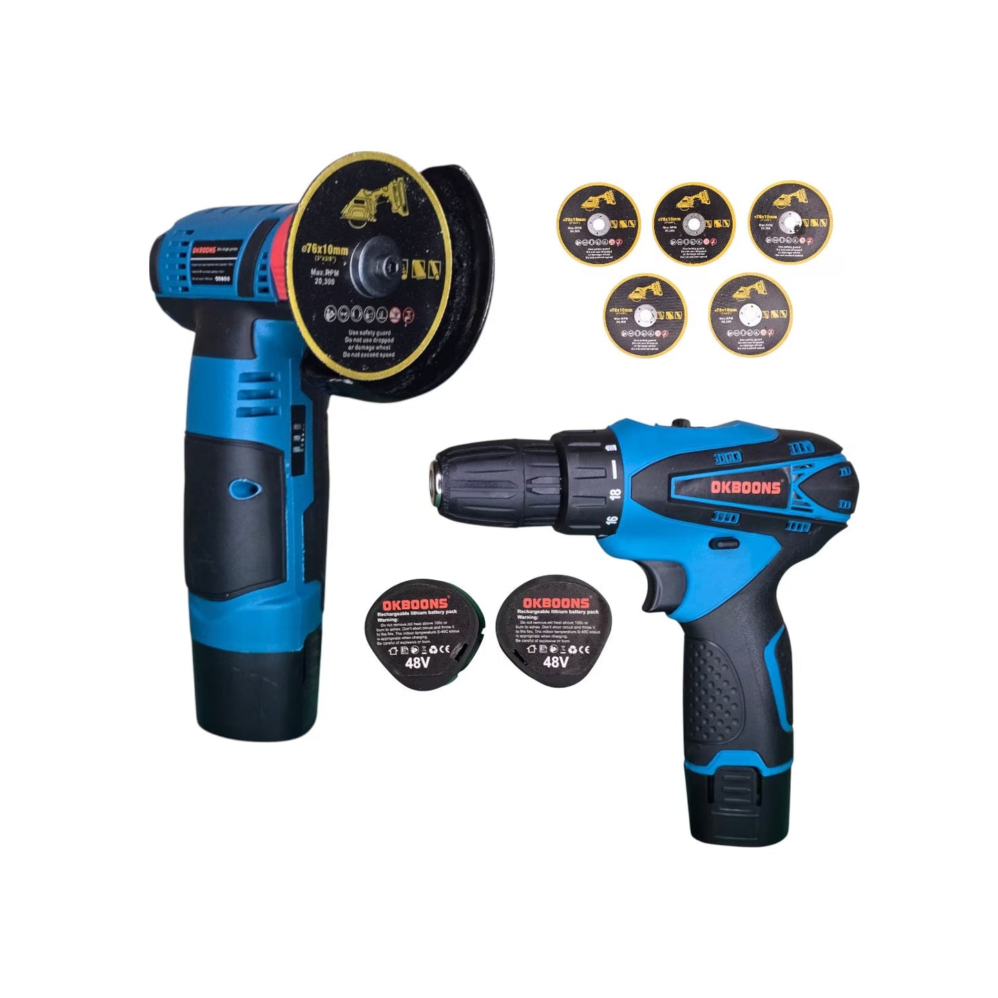 Set Mini Polizor si Flex cu 5 Discuri si 2 Acumulatori 48v