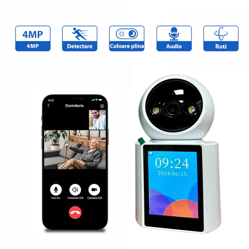 Camera de Supraveghere Inteligenta, Ecran de 2, 8 Inchi, 4mp, Rotatie 360 Grade, Monitor pentru Bebelusi, Wireless, Vedere pe Timp de Noapte Color