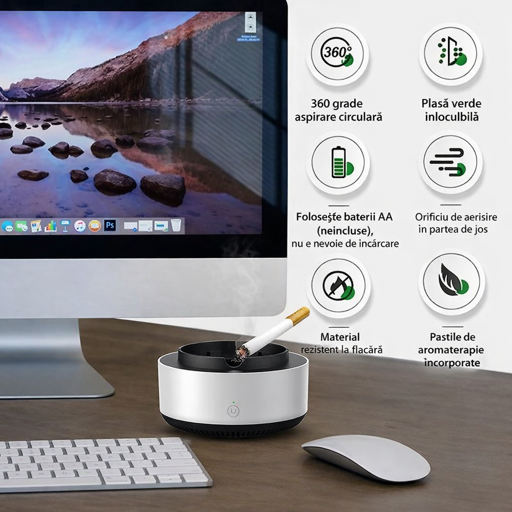 Scrumiera electrica inteligenta ,cu aspiratie