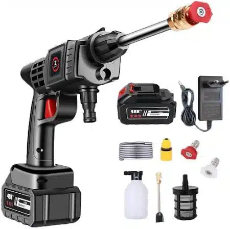 Dispozitiv De Spalat Cu Presiune, cu 2 Acumulatori, JRH®, Putere 240L/h, 25 bar, Maner Ergonomic, Recipient Spuma, 3 Jeturi Diferite, Geanta De Transport, Negru